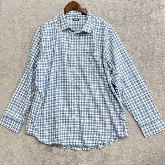 NEW Izod Men's XXL Luxe Touch Long-Sleeve Button-Up Shirt Modern Fit Blue Plaid - Picture 3 of 9